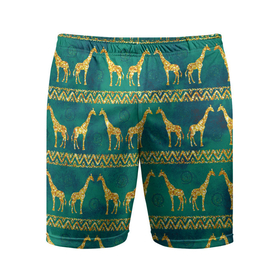 Мужские шорты спортивные с принтом Золотые жирафы (паттерн) ,  |  | Тематика изображения на принте: африка | жираф | жирафы | золото | паттерн