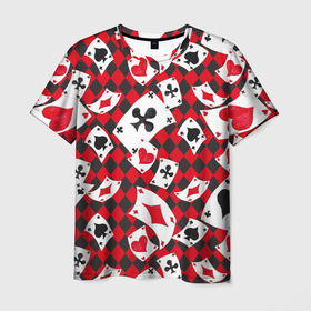 Мужская футболка 3D с принтом Карты (масти) в Санкт-Петербурге, 100% полиэфир | прямой крой, круглый вырез горловины, длина до линии бедер | бубны | вини | картишки | карточная игра | карты | пики | покер | черви
