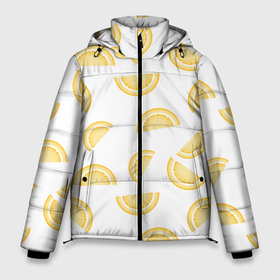 Мужская зимняя куртка 3D с принтом Дольки лимона в Тюмени, верх — 100% полиэстер; подкладка — 100% полиэстер; утеплитель — 100% полиэстер | длина ниже бедра, свободный силуэт Оверсайз. Есть воротник-стойка, отстегивающийся капюшон и ветрозащитная планка. 

Боковые карманы с листочкой на кнопках и внутренний карман на молнии. | вкусно | вкусняшка | внусный | дольки | еда | желтый | лимон | лимончик | лимоны | паттерн | фрукт | фрукты
