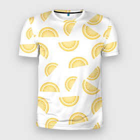 Мужская футболка 3D Slim с принтом Дольки лимона в Курске, 100% полиэстер с улучшенными характеристиками | приталенный силуэт, круглая горловина, широкие плечи, сужается к линии бедра | вкусно | вкусняшка | внусный | дольки | еда | желтый | лимон | лимончик | лимоны | паттерн | фрукт | фрукты