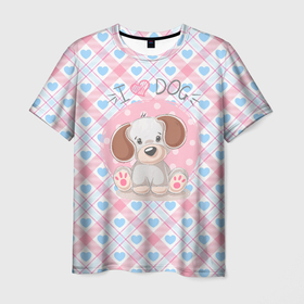 Мужская футболка 3D с принтом i love dog  (я люблю собак) в Белгороде, 100% полиэфир | прямой крой, круглый вырез горловины, длина до линии бедер | Тематика изображения на принте: dog | люблю собак | любовь | песик | собака | собачник | собачница | щенок