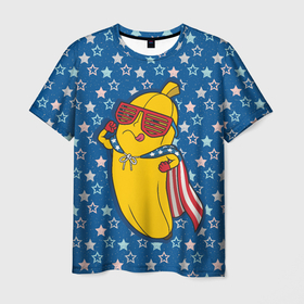 Мужская футболка 3D с принтом Банан в звездах в Курске, 100% полиэфир | прямой крой, круглый вырез горловины, длина до линии бедер | америка | банан | звезды | супер банан | супер герой | фрукт