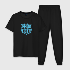 Мужская пижама хлопок с принтом FC Barcelona   Light Blue Paint (2022) в Екатеринбурге, 100% хлопок | брюки и футболка прямого кроя, без карманов, на брюках мягкая резинка на поясе и по низу штанин
 | 0x000000123 | barcelona | fcb | nou camp | барселона