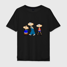 Мужская футболка хлопок Oversize с принтом Масяня на прогулке в Тюмени, 100% хлопок | свободный крой, круглый ворот, “спинка” длиннее передней части | масяня | мульт | мультфильм | прикол | прогулка | хрюндель