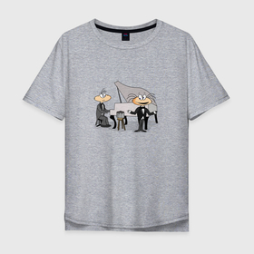 Мужская футболка хлопок Oversize с принтом Масяня, Хрюндель и рояль в Тюмени, 100% хлопок | свободный крой, круглый ворот, “спинка” длиннее передней части | масяня | муззыканты | мультфильм | рояль | хрюндель