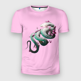 Мужская футболка 3D Slim с принтом Мерцающий символ Мудрости в Екатеринбурге, 100% полиэстер с улучшенными характеристиками | приталенный силуэт, круглая горловина, широкие плечи, сужается к линии бедра | животные | змея | мудрость | природа | символ | смысл