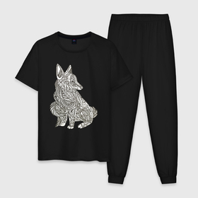 Мужская пижама хлопок с принтом Графический узорный лисёнок , 100% хлопок | брюки и футболка прямого кроя, без карманов, на брюках мягкая резинка на поясе и по низу штанин
 | графика | зверь | лис | лиса | лисёнок | лисица | узор