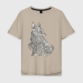 Мужская футболка хлопок Oversize с принтом Графический узорный лисёнок в Белгороде, 100% хлопок | свободный крой, круглый ворот, “спинка” длиннее передней части | графика | зверь | лис | лиса | лисёнок | лисица | узор