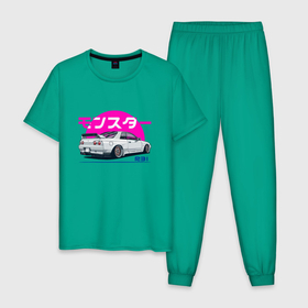 Мужская пижама хлопок с принтом Nissan Skyline 2023 в Санкт-Петербурге, 100% хлопок | брюки и футболка прямого кроя, без карманов, на брюках мягкая резинка на поясе и по низу штанин
 | cars | gtr | nissan skyline | r34 gtr | машины | ниссан | ниссан скайлайн | субару | форестер | япония