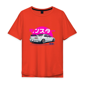 Мужская футболка хлопок Oversize с принтом Nissan Skyline 2023 в Тюмени, 100% хлопок | свободный крой, круглый ворот, “спинка” длиннее передней части | cars | gtr | nissan skyline | r34 gtr | машины | ниссан | ниссан скайлайн | субару | форестер | япония