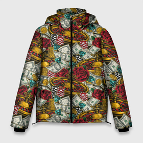 Мужская зимняя куртка 3D с принтом Большой Куш (Jackpot) в Тюмени, верх — 100% полиэстер; подкладка — 100% полиэстер; утеплитель — 100% полиэстер | длина ниже бедра, свободный силуэт Оверсайз. Есть воротник-стойка, отстегивающийся капюшон и ветрозащитная планка. 

Боковые карманы с листочкой на кнопках и внутренний карман на молнии. | 777 | cards | casino | chips | flash | fortune | game | jackpot | joker | luck | omaha | poker | roulette | straight | texas holdem | tournament | азарт | деньги | джекпот | джокер | игра | казино | карты | куш | лас вегас | масти | омаха | покер | рулетк