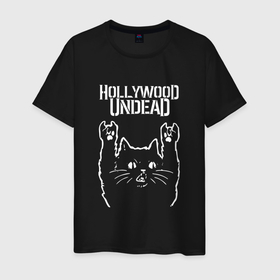 Мужская футболка хлопок с принтом Hollywood Undead Рок кот в Курске, 100% хлопок | прямой крой, круглый вырез горловины, длина до линии бедер, слегка спущенное плечо. | charlie scene | danny | funny man | hollywood | hollywood undead | j dog | johnny 3 tears | undead | альтернативный | андед | голивуд | голливудская нежить | группа | кот | кранккор | метал | нежить | реп | рок | рок кот | роккот | рэп | рэ