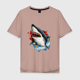 Мужская футболка хлопок Oversize с принтом Акула 3D | Shark , 100% хлопок | свободный крой, круглый ворот, “спинка” длиннее передней части | 3d | shark | акула | морские жители | морские обитатели | рыба | рыбы | хищник | хищники