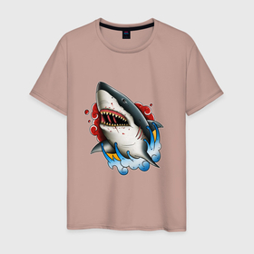 Мужская футболка хлопок с принтом Акула 3D | Shark в Санкт-Петербурге, 100% хлопок | прямой крой, круглый вырез горловины, длина до линии бедер, слегка спущенное плечо. | 3d | shark | акула | морские жители | морские обитатели | рыба | рыбы | хищник | хищники