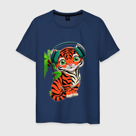 Мужская футболка хлопок с принтом Маленький тигр | Tiger в Новосибирске, 100% хлопок | прямой крой, круглый вырез горловины, длина до линии бедер, слегка спущенное плечо. | tiger | животные | звери | король зверей | тайгер | тигр | тигры | хищник | хищники | царь зверей
