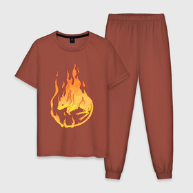 Мужская пижама хлопок с принтом Огненная мышь в Кировске, 100% хлопок | брюки и футболка прямого кроя, без карманов, на брюках мягкая резинка на поясе и по низу штанин
 | арт | мышь | огонь | пиро | пламя | рисунок | элемент огня | элемент огонь | элементаль
