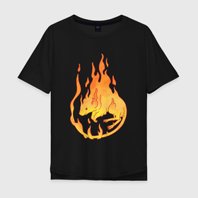 Мужская футболка хлопок Oversize с принтом Огненная мышь в Новосибирске, 100% хлопок | свободный крой, круглый ворот, “спинка” длиннее передней части | арт | мышь | огонь | пиро | пламя | рисунок | элемент огня | элемент огонь | элементаль