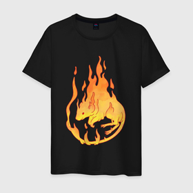 Мужская футболка хлопок с принтом Огненная мышь в Новосибирске, 100% хлопок | прямой крой, круглый вырез горловины, длина до линии бедер, слегка спущенное плечо. | арт | мышь | огонь | пиро | пламя | рисунок | элемент огня | элемент огонь | элементаль