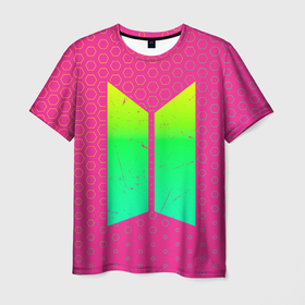 Мужская футболка 3D с принтом БТС   Графика , 100% полиэфир | прямой крой, круглый вырез горловины, длина до линии бедер | band | boyband | bts | k pop | kpop | logo | music | бойбенд | бойбэнд | бтс | группа | к поп | кпоп | лого | логотип | музыка | символ | символы | соты