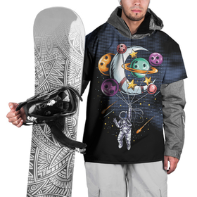 Накидка на куртку 3D с принтом Космонавт на шарах из планет в Тюмени, 100% полиэстер |  | воздушные шары | галактика | звезды | космонавт | космос | планеты
