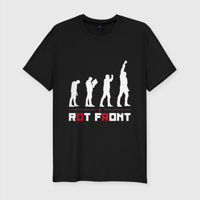 Мужская футболка хлопок Slim с принтом RotFront , 92% хлопок, 8% лайкра | приталенный силуэт, круглый вырез ворота, длина до линии бедра, короткий рукав | rotfront | наука | права | пролетариат | работа | рот фронт | эволюция