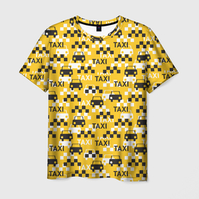 Мужская футболка 3D с принтом Такси (Taxi) в Новосибирске, 100% полиэфир | прямой крой, круглый вырез горловины, длина до линии бедер | auto | car | car driver | car machine | driver | taxi | taxi driver | авто | автоводитель | автомобиль | водитель | водитель автомобиля | жёлто чёрный | маршрутка | машина | такса | такси | таксист | таксопарк | шахматные клетки
