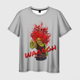 Мужская футболка 3D с принтом Waaagh reference в Петрозаводске, 100% полиэфир | прямой крой, круглый вырез горловины, длина до линии бедер | warhammer40000 | зеленокожий | орк | отсылка | пародия | символ | череп