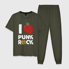Мужская пижама хлопок с принтом I LOVE PUNK ROCK в Санкт-Петербурге, 100% хлопок | брюки и футболка прямого кроя, без карманов, на брюках мягкая резинка на поясе и по низу штанин
 | american idiot | blink | california | green day | heavy metal | metal | pop | punckrock | punk | rock | альтернатива | блинк | грин дэй | группа | калифорния | метал | музыка | панк | панк рок | панкрок | рок | трэш метал | х
