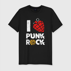 Мужская футболка хлопок Slim с принтом I LOVE PUNK ROCK в Тюмени, 92% хлопок, 8% лайкра | приталенный силуэт, круглый вырез ворота, длина до линии бедра, короткий рукав | american idiot | blink | california | green day | heavy metal | metal | pop | punckrock | punk | rock | альтернатива | блинк | грин дэй | группа | калифорния | метал | музыка | панк | панк рок | панкрок | рок | трэш метал | х