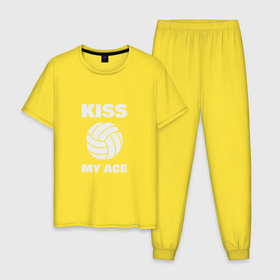 Мужская пижама хлопок с принтом Kiss   My Ace в Новосибирске, 100% хлопок | брюки и футболка прямого кроя, без карманов, на брюках мягкая резинка на поясе и по низу штанин
 | Тематика изображения на принте: ball | beach | game | love | sport | volley | volleyball | волейбол | волейболист | волейболистка | гол | игра | игрок | любовь | мяч | площадка | пляж | пляжный | победа | сетка | спорт | тренер | чемпион