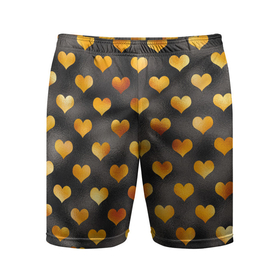 Мужские шорты спортивные с принтом Сердечки Gold and Black в Тюмени,  |  | gold | love | любовь | сердечки | сердца | сердце