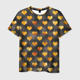 Мужская футболка 3D с принтом Сердечки Gold and Black в Екатеринбурге, 100% полиэфир | прямой крой, круглый вырез горловины, длина до линии бедер | gold | love | любовь | сердечки | сердца | сердце