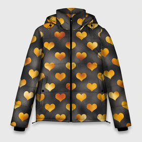 Мужская зимняя куртка 3D с принтом Сердечки Gold and Black в Санкт-Петербурге, верх — 100% полиэстер; подкладка — 100% полиэстер; утеплитель — 100% полиэстер | длина ниже бедра, свободный силуэт Оверсайз. Есть воротник-стойка, отстегивающийся капюшон и ветрозащитная планка. 

Боковые карманы с листочкой на кнопках и внутренний карман на молнии. | gold | love | любовь | сердечки | сердца | сердце
