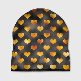 Шапка 3D с принтом Сердечки Gold and Black , 100% полиэстер | универсальный размер, печать по всей поверхности изделия | gold | love | любовь | сердечки | сердца | сердце