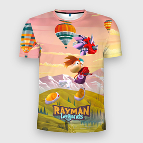 Мужская футболка 3D Slim с принтом Rayman воздушные шары в Петрозаводске, 100% полиэстер с улучшенными характеристиками | приталенный силуэт, круглая горловина, широкие плечи, сужается к линии бедра | globox | rayman | rayman legends | глобокс | реймен | рэйман | рэймэн | человечек