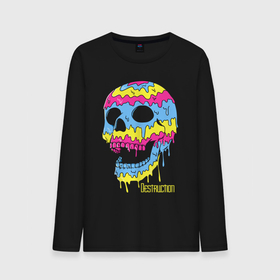 Мужской лонгслив хлопок с принтом Distruction   Color skull   Vanguard в Курске, 100% хлопок |  | color | distruction | jaw | neon | teeth | vanguard | авангард | зубы | неон | пасть | разрушение | цвет