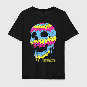 Мужская футболка хлопок Oversize с принтом Distruction   Color skull   Vanguard в Курске, 100% хлопок | свободный крой, круглый ворот, “спинка” длиннее передней части | color | distruction | jaw | neon | teeth | vanguard | авангард | зубы | неон | пасть | разрушение | цвет