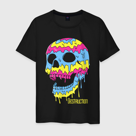 Мужская футболка хлопок с принтом Distruction   Color skull   Vanguard в Белгороде, 100% хлопок | прямой крой, круглый вырез горловины, длина до линии бедер, слегка спущенное плечо. | color | distruction | jaw | neon | teeth | vanguard | авангард | зубы | неон | пасть | разрушение | цвет