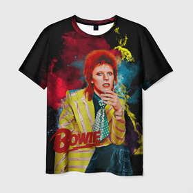 Мужская футболка 3D с принтом Time takes a cigarette , 100% полиэфир | прямой крой, круглый вырез горловины, длина до линии бедер | 70е | bowie | david bowie | rock n roll | starman | ziggy stardust | боуи | дэвид боуи | зигги стардаст | музыка | рок н ролл | стармэн
