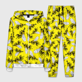 Мужской костюм 3D с принтом Пчелы на желтом в Белгороде, 100% полиэстер | Манжеты и пояс оформлены тканевой резинкой, двухслойный капюшон со шнурком для регулировки, карманы спереди | Тематика изображения на принте: bee | honey | insect | nature | spring | summer | sunny | yellow | весно | желтый узор | жук | крылья | лето | мед | много насекомых | насекомые | оса | пасечник | природа | пчела | пчелиный рой | пчелка | пчеловод | пчелы | рой пчел