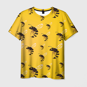 Мужская футболка 3D с принтом ПЧЕЛЫ | ПАТТЕРН в Тюмени, 100% полиэфир | прямой крой, круглый вырез горловины, длина до линии бедер | Тематика изображения на принте: bees | insects | wasps | насекомые | оса | осы | полосатая | полосатый | пчела | пчелы