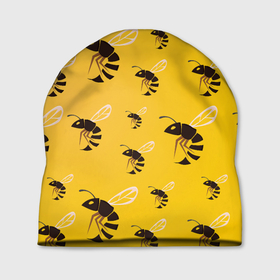 Шапка 3D с принтом ПЧЕЛЫ | ПАТТЕРН в Белгороде, 100% полиэстер | универсальный размер, печать по всей поверхности изделия | Тематика изображения на принте: bees | insects | wasps | насекомые | оса | осы | полосатая | полосатый | пчела | пчелы