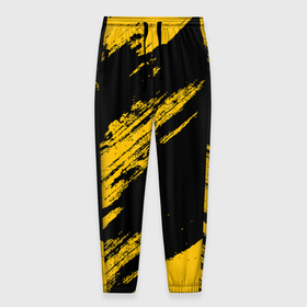 Мужские брюки 3D с принтом BLACK AND YELLOW GRUNGE | ГРАНЖ в Новосибирске, 100% полиэстер | манжеты по низу, эластичный пояс регулируется шнурком, по бокам два кармана без застежек, внутренняя часть кармана из мелкой сетки | abstract | black and yellow grunge | grunge | texture | абстракция | грандж | гранж | текстура