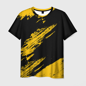 Мужская футболка 3D с принтом BLACK AND YELLOW GRUNGE | ГРАНЖ , 100% полиэфир | прямой крой, круглый вырез горловины, длина до линии бедер | Тематика изображения на принте: abstract | black and yellow grunge | grunge | texture | абстракция | грандж | гранж | текстура