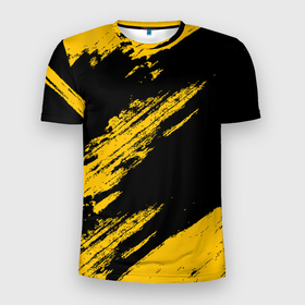 Мужская футболка 3D Slim с принтом BLACK AND YELLOW GRUNGE | ГРАНЖ в Новосибирске, 100% полиэстер с улучшенными характеристиками | приталенный силуэт, круглая горловина, широкие плечи, сужается к линии бедра | Тематика изображения на принте: abstract | black and yellow grunge | grunge | texture | абстракция | грандж | гранж | текстура