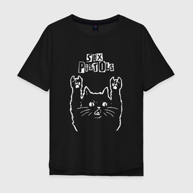 Мужская футболка хлопок Oversize с принтом Sex Pistols Рок кот в Тюмени, 100% хлопок | свободный крой, круглый ворот, “спинка” длиннее передней части | music | pistols | rock | музыка | пистолс | рок | рок кот | роккот