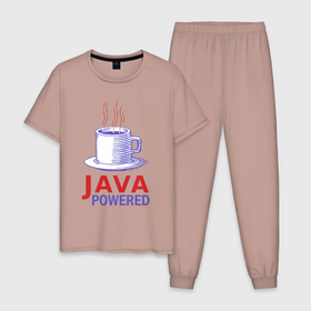 Мужская пижама хлопок с принтом JAWA POWERED в Курске, 100% хлопок | брюки и футболка прямого кроя, без карманов, на брюках мягкая резинка на поясе и по низу штанин
 | coder | it people | java | айтишники | гик | джава | жава | информатик | ит специалист | кодер | кодировщик | кофе | кружка | напиток | питание | прогер | программист | чый | ява