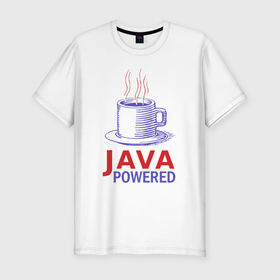 Мужская футболка хлопок Slim с принтом JAWA POWERED в Тюмени, 92% хлопок, 8% лайкра | приталенный силуэт, круглый вырез ворота, длина до линии бедра, короткий рукав | coder | it people | java | айтишники | гик | джава | жава | информатик | ит специалист | кодер | кодировщик | кофе | кружка | напиток | питание | прогер | программист | чый | ява