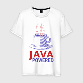 Мужская футболка хлопок с принтом JAWA POWERED в Екатеринбурге, 100% хлопок | прямой крой, круглый вырез горловины, длина до линии бедер, слегка спущенное плечо. | coder | it people | java | айтишники | гик | джава | жава | информатик | ит специалист | кодер | кодировщик | кофе | кружка | напиток | питание | прогер | программист | чый | ява