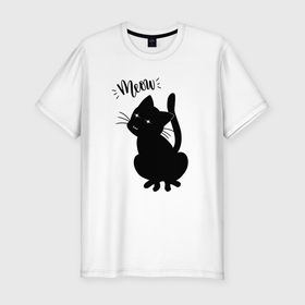 Мужская футболка хлопок Slim с принтом Кошка Луна Meow в Курске, 92% хлопок, 8% лайкра | приталенный силуэт, круглый вырез ворота, длина до линии бедра, короткий рукав | anime cat | black cat | cat | cute | kawaii | kitten | kitty | luna | meow | sailor moon | sailormoon | smile | аниме котик | кавайный | кавайный котик | киска | котенок | котик | кошак | кошка | луна | милый котенок | минимализм | мур | мяу